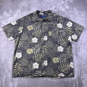 Puritan Men’s XL Hawaiian Floral Shirt Gray Green Cotton Short Sleeve